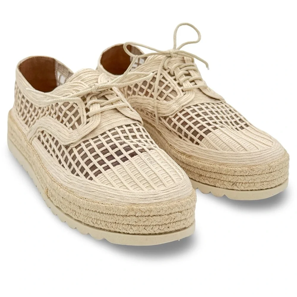 Love Rio Women Elsie Espadrille Sneakers 10 Natural Woven Lattice Lace Up Brazil